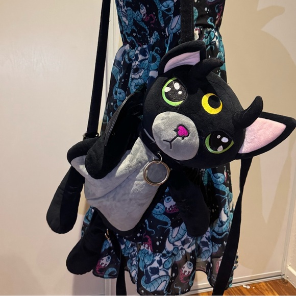 Restyle Handbags - Black Cat Plush Backpack Bag
